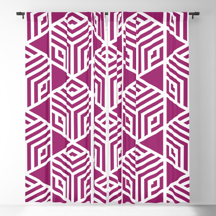 Magenta and White Stripe Cube Tile Pattern - Colour of the Year 2022 Orchid Flower 150-38-31 Blackout Curtain