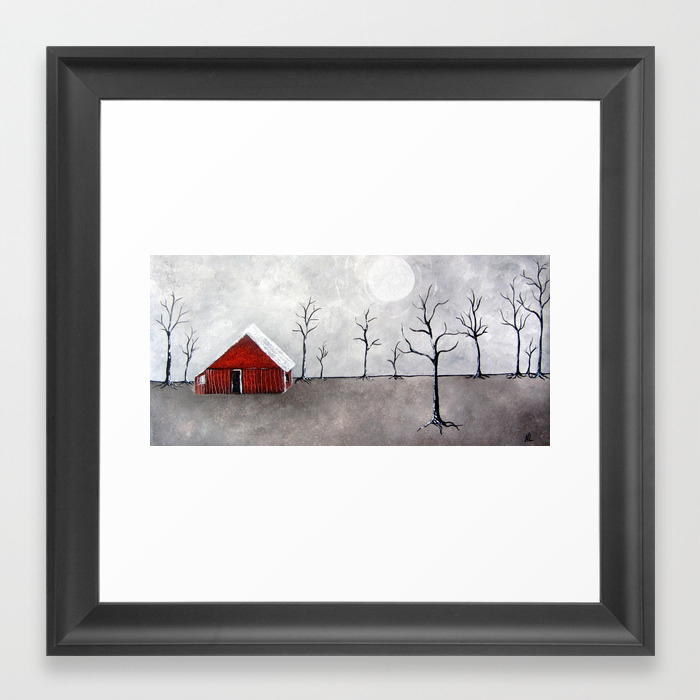 Red Barn Painting Barns Trees Nature Landscape Art Serene Lonely