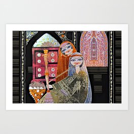 Modern Persian Miniature Mural Isfahan Girls Art Print