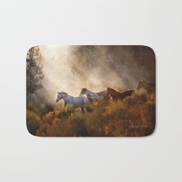 Horses in a Golden Meadow by Georgia M Baker Bath Mat