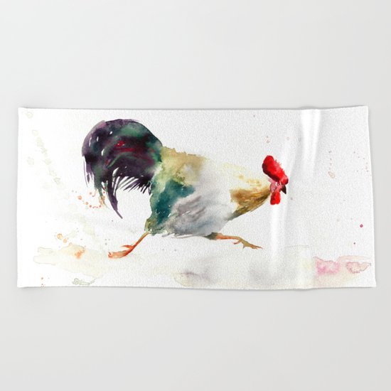 Symbol of 2017 Year, watercolor rooster, cock, cockerel Beach Towel