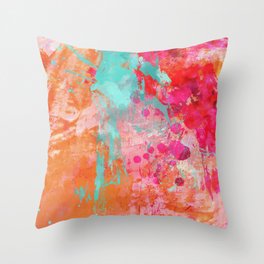 Paint Splatter Turquoise Orange And Pink Throw Pillow