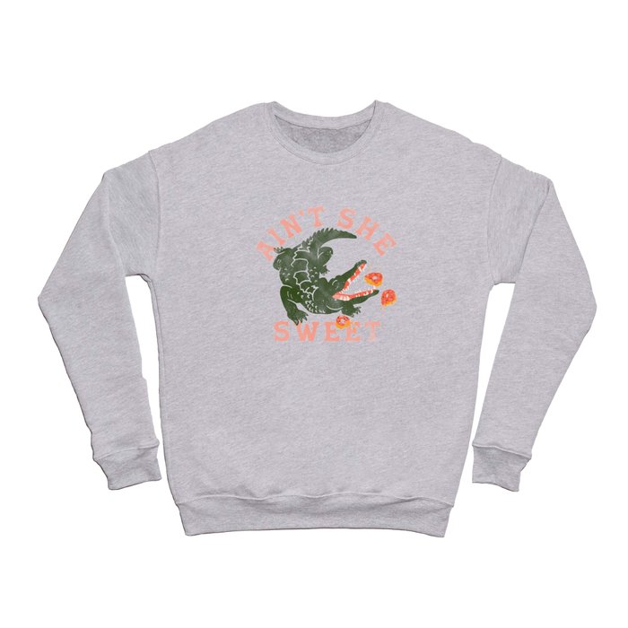 "Aint She Sweet" Cute Alligator Eating Donuts Design Crewneck Sweatshirt
