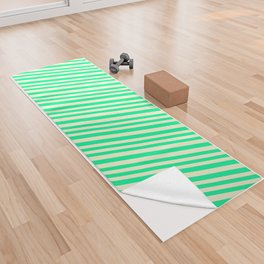 [ Thumbnail: Light Yellow and Green Colored Lined/Striped Pattern Yoga Towel ]