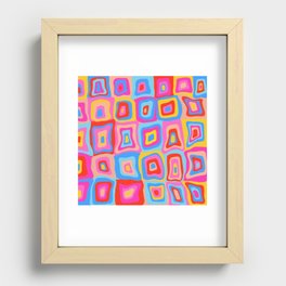 Mid Century Modern Square Pattern Pink and Blue Recessed Framed Print