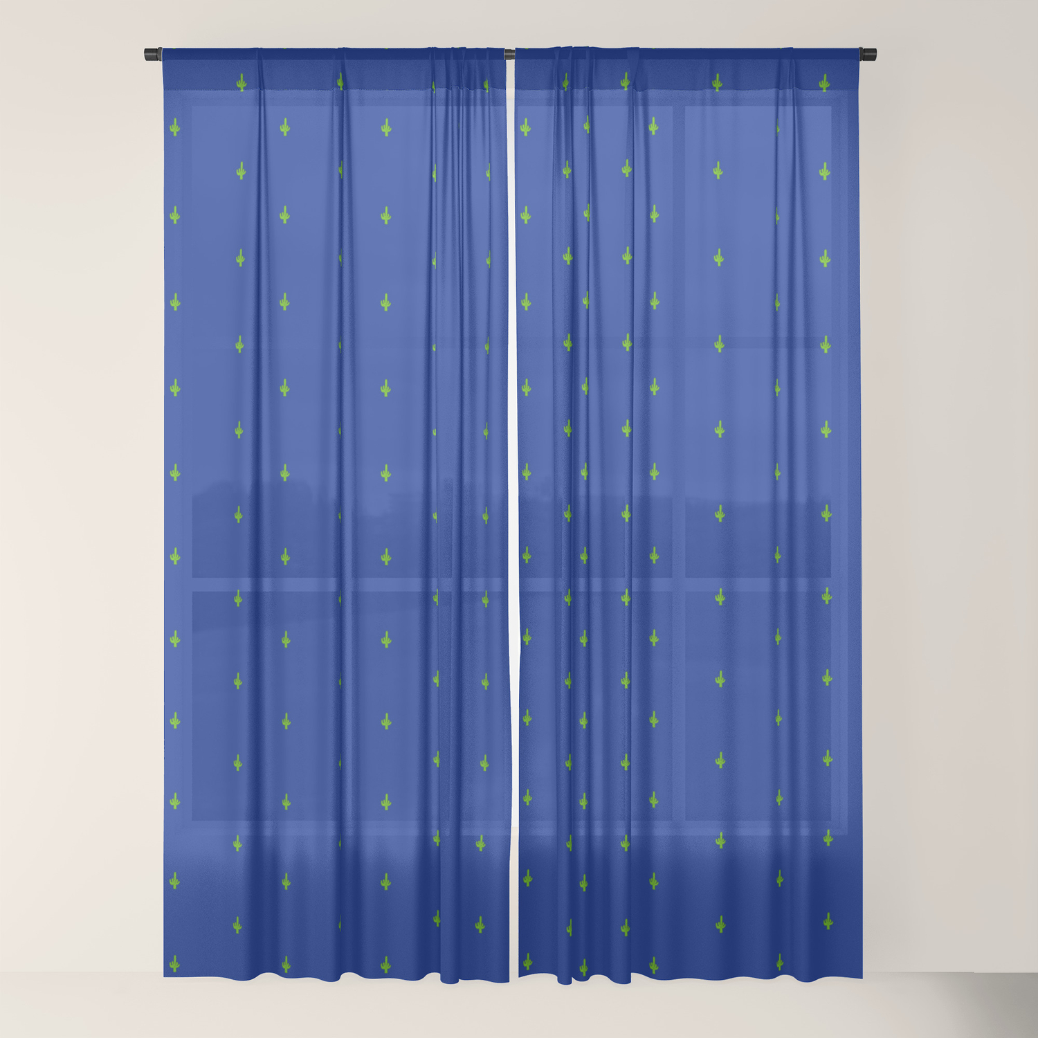 Succ It Cute But Rude Cactus Tiled On Dark Blue Sheer Curtain By