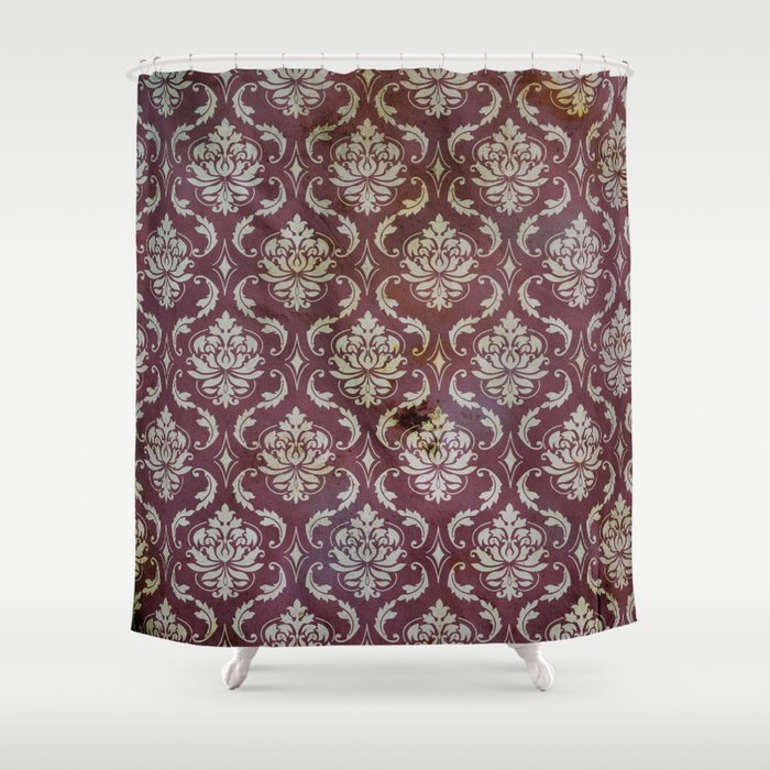 Vintage Antique Eggplant Colored Wallpaper Pattern Shower Curtain