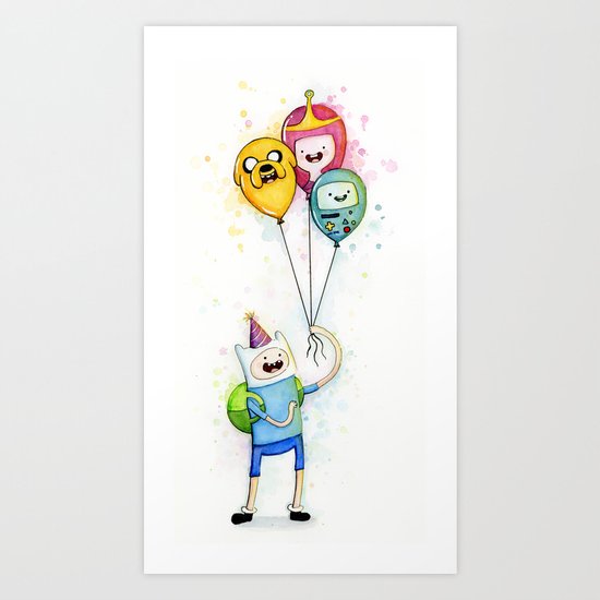 Finn with Birthday Balloons Jake Princess Bubblegum BMO Art Print
