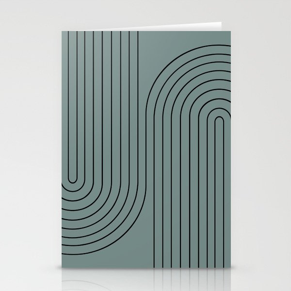 Minimal Line Curvature LXVII Neutral Teal Mid Century Modern Arch Abstract Stationery Cards