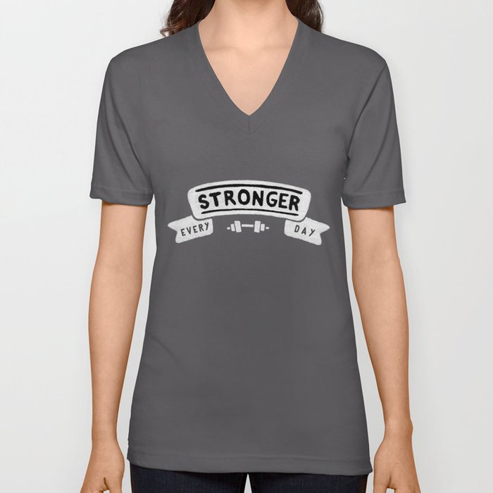 Stronger Every Day (dumbbell, black & white) V Neck T Shirt