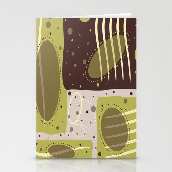 Mid Century Modern Abstract Print Geometric Circles and Rectangles Green and Brown Stationery Cards