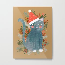 Blue Cat cute christmas xmas tree holiday funny cat art cat lady gift unique pet gifts Metal Print | Nature, Nursery, Merry, Meow, Animal, Feline, Unique, Xmas, Cat, Cats 
