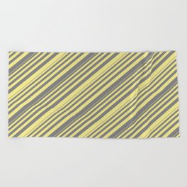 [ Thumbnail: Grey and Tan Colored Striped/Lined Pattern Beach Towel ]