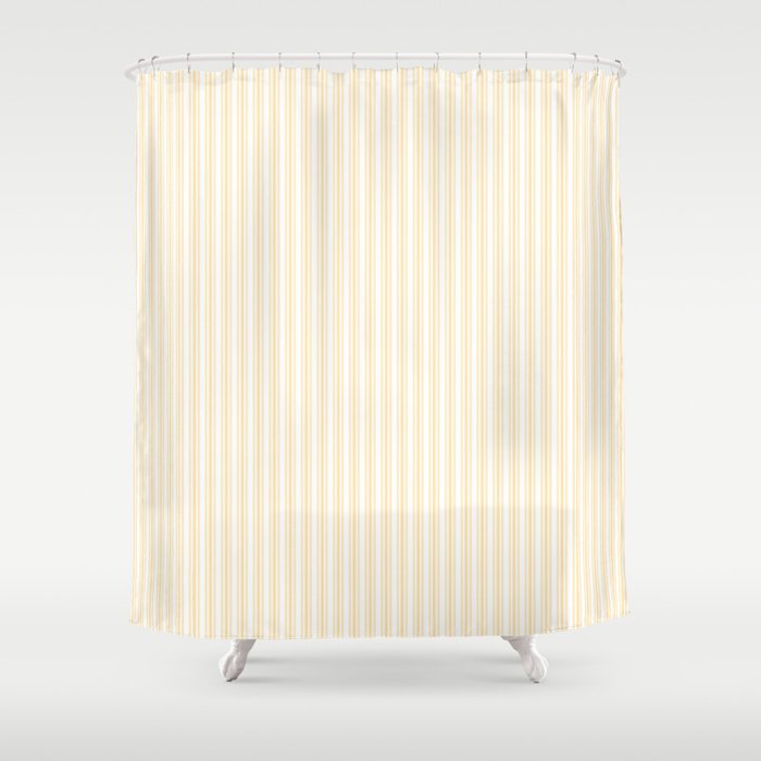 Classic Small Buttercup Yellow Pastel Butter French Mattress Ticking Double Stripes Shower Curtain