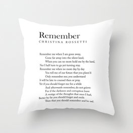 Remember - Christina Rossetti Poem - Literature - Typography Print 2 Throw Pillow