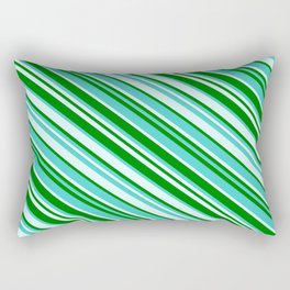 [ Thumbnail: Green, Turquoise & Light Cyan Colored Lined/Striped Pattern Rectangular Pillow ]