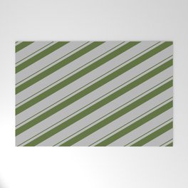 [ Thumbnail: Dark Olive Green & Grey Colored Striped/Lined Pattern Welcome Mat ]