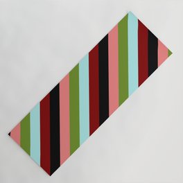 [ Thumbnail: Eyecatching Light Coral, Green, Turquoise, Maroon & Black Colored Striped/Lined Pattern Yoga Mat ]