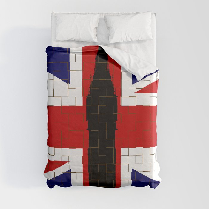 Union Flag With Big Ben Tiled Duvet Cover