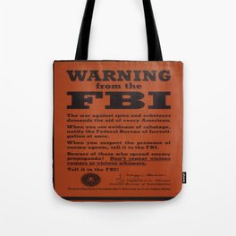 Vintage poster - Warning from the FBI Tote Bag