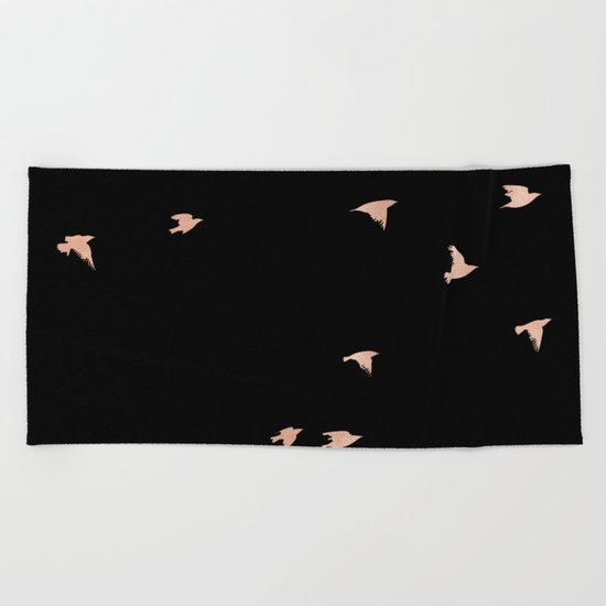 Rose Gold Black Birds Fly Free Beach Towel