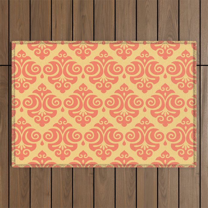 Victorian Modern Pattern in Yellow and Orange Outdoor Rug