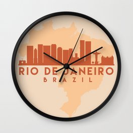 RIO DE JANEIRO BRAZIL CITY MAP SKYLINE EARTH TONES Wall Clock