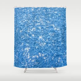 Poolside / Photo of sparkling blue water in bright sunlight Shower Curtain