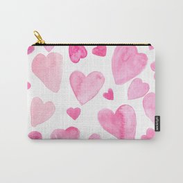Pink Watercolor Hearts Carry-All Pouch | Painting, Stylish, Valentine, Pattern, Pretty, Vintage, Pink, Love, Girlsroom, Romantic 