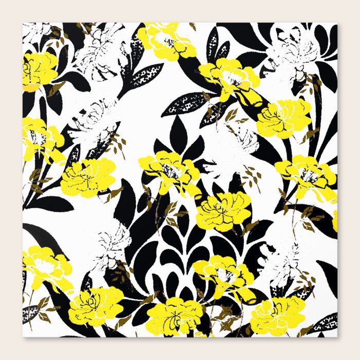 Damask Pattern Black White Yellow Toile Canvas Print By
