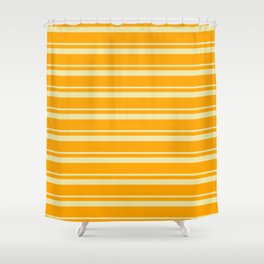 [ Thumbnail: Pale Goldenrod and Orange Colored Lines/Stripes Pattern Shower Curtain ]