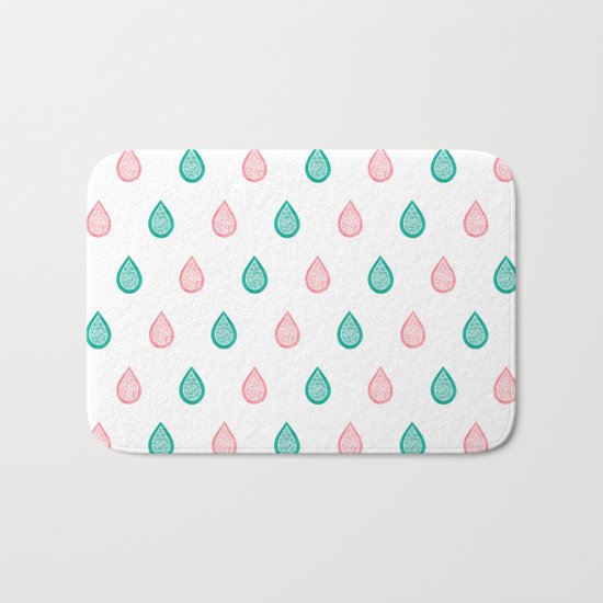 Turquoise and coral raindrops Bath Mat