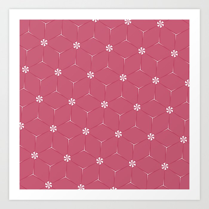 burgundy floral cubes Art Print