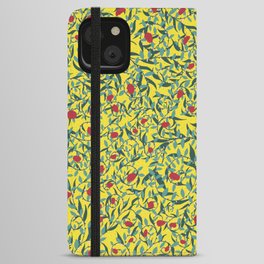 Red and Pink Florals on a Yellow Background iPhone Wallet Case