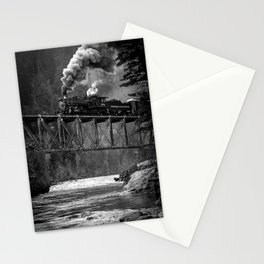 Steam Engine on a trestle river black and white photograph / art photography  Stationery Card