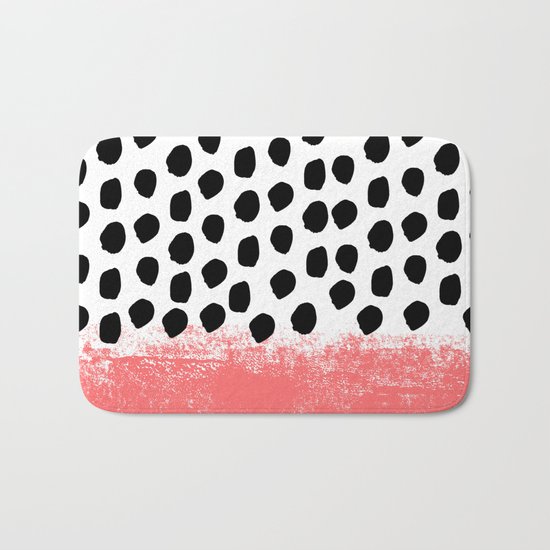 Lola - painted dot minimal coral black and white trendy abstract home decor Bath Mat