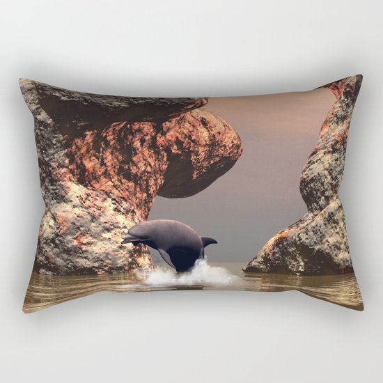 Dolphin in the sunset Rectangular Pillow