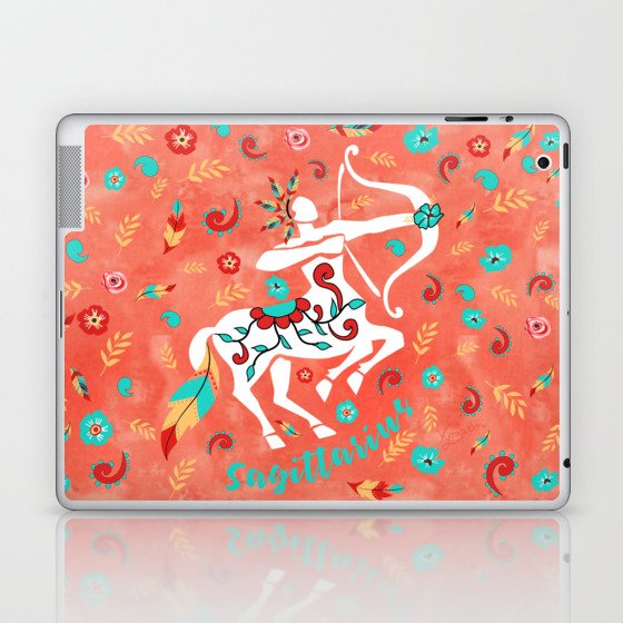 Boho Zodiac Sign- Sagittarius Astrology Watercolor Illustration Laptop & iPad Skin