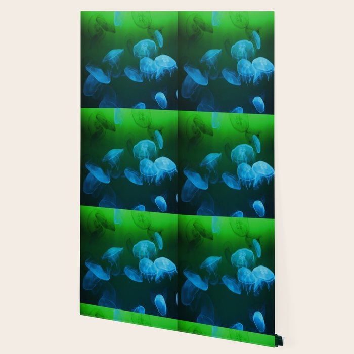 Moon Jellyfish - Blue and Green Wallpaper by mariannamills | Society6
