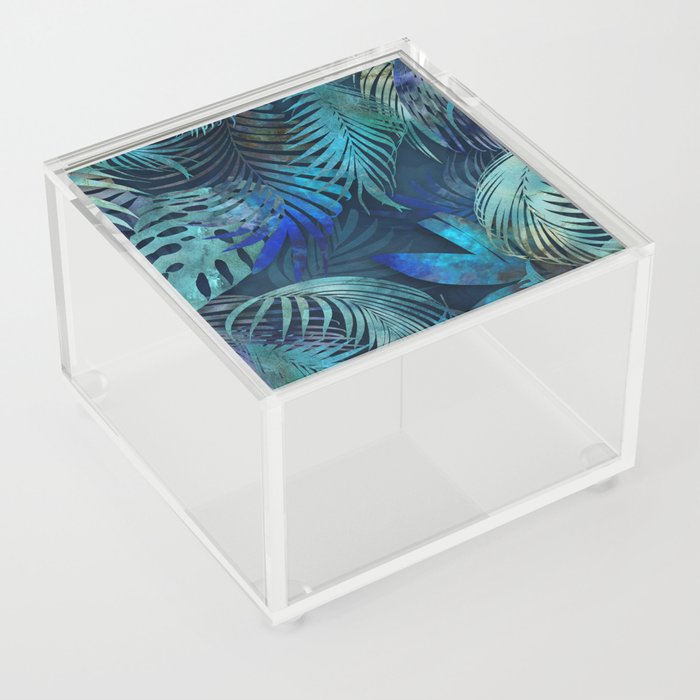 Mystic Blue Jungle Watercolor Painting Acrylic Box