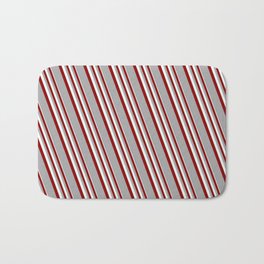[ Thumbnail: Mint Cream, Dark Red, and Dark Grey Colored Lines Pattern Bath Mat ]