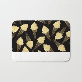 Faux Gold Leaf  Ice Cream Cones on Black Bath Mat | Pattern, Graphic Design, Painting, Food 