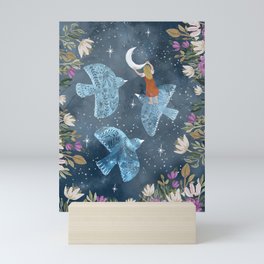 Birds and moon Mini Art Print