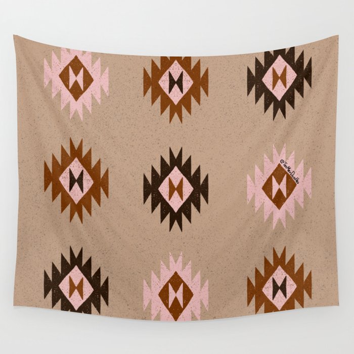 Mexican traditional pattern - Terracota red and Espresso Wall Tapestry