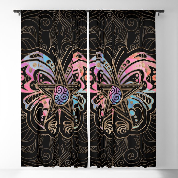 Pentagram Ornament Butterfly and Triskele Blackout Curtain
