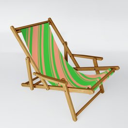 [ Thumbnail: Light Salmon & Lime Green Colored Lines Pattern Sling Chair ]