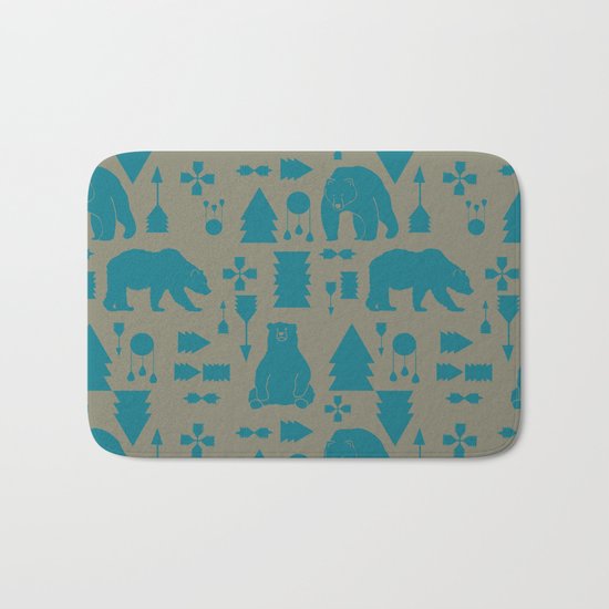 Tribal Bear Blue Bath Mat