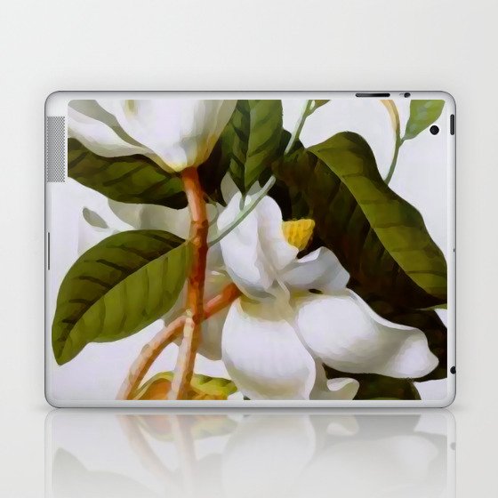 Vintage Botanical White Magnolia Flower Art Laptop & iPad Skin