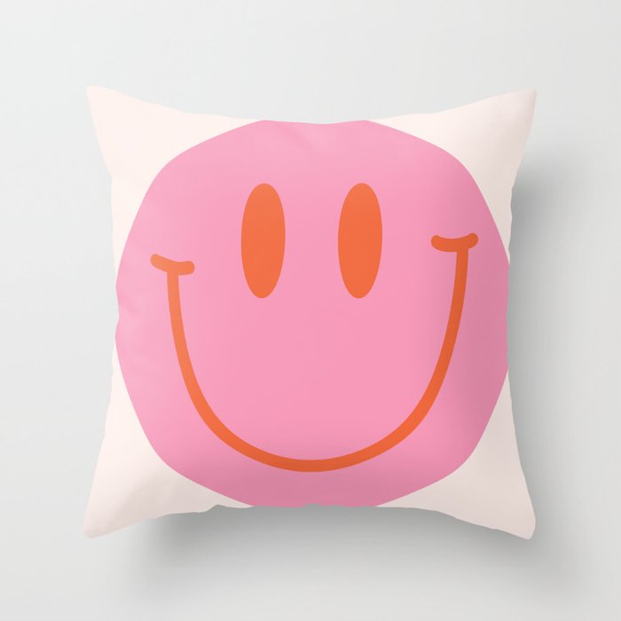 Pink and Orange Smiley Face Throw Pillow