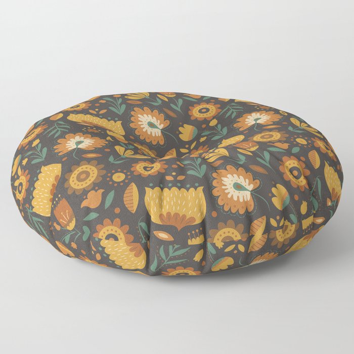 Autumn Folk Art Florals Floor Pillow